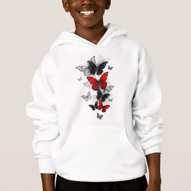Flying Black and Red Morpho Butterflies Hoodie (Front)