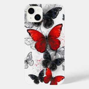 Flying Black and Red Morpho Butterflies iPhone 14 Plus Case