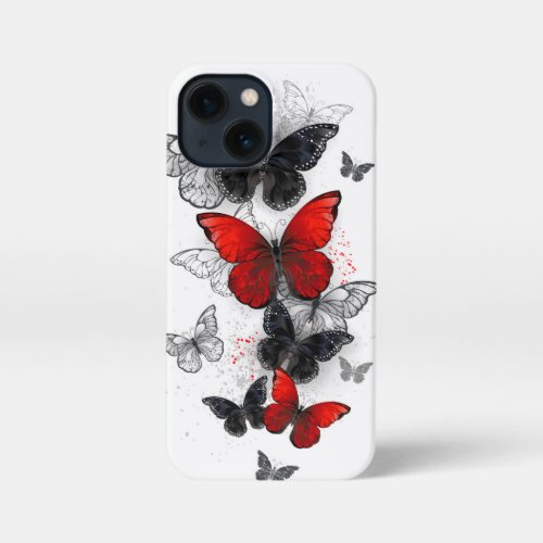 Flying Black and Red Morpho Butterflies iPhone 13 Mini Case