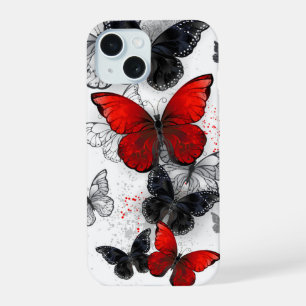 Flying Black and Red Morpho Butterflies iPhone 15 Case