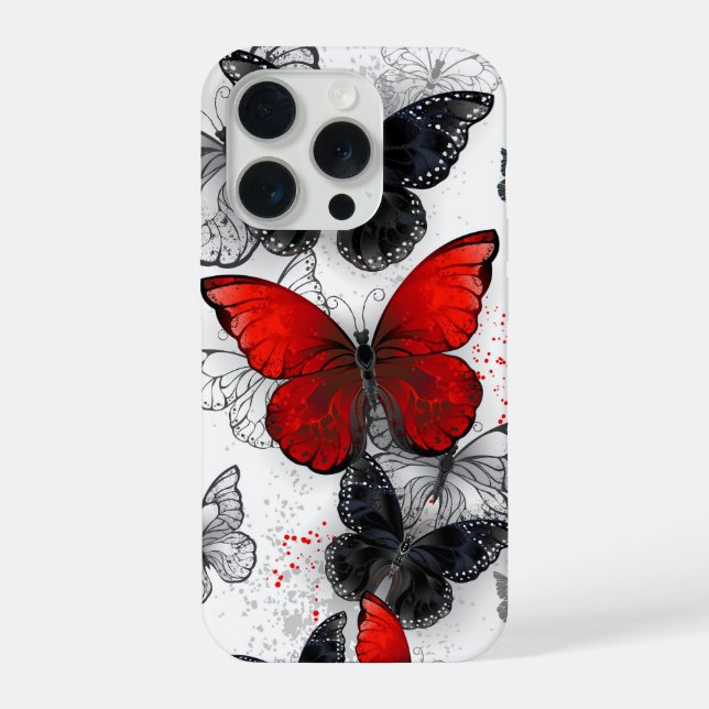 Flying Black and Red Morpho Butterflies iPhone Case (Back)