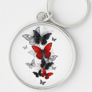 Flying Black and Red Morpho Butterflies Keychain