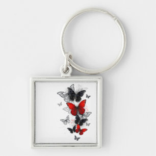 Flying Black and Red Morpho Butterflies Keychain