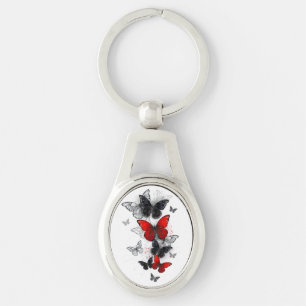 Flying Black and Red Morpho Butterflies Keychain