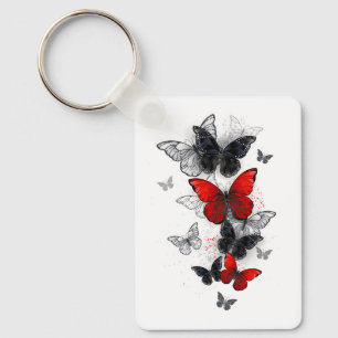 Flying Black and Red Morpho Butterflies Keychain