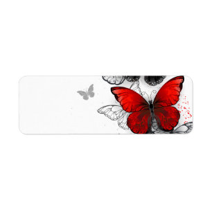 Flying Black and Red Morpho Butterflies Label