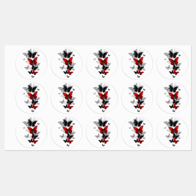 Flying Black and Red Morpho Butterflies Labels (Sheet)
