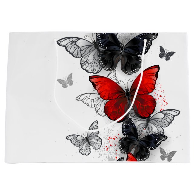Flying Black and Red Morpho Butterflies Large Gift Bag (Front)