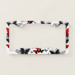 Flying Black and Red Morpho Butterflies License Plate Frame