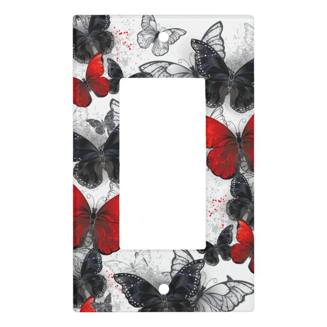 Flying Black and Red Morpho Butterflies Light Switch Cover (Front)