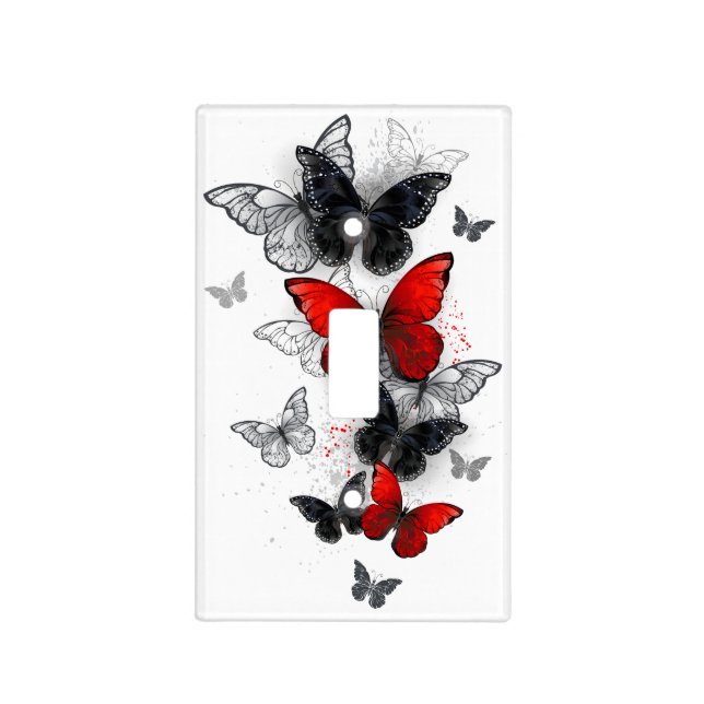 Flying Black and Red Morpho Butterflies Light Switch Cover (Front)
