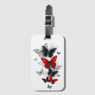 Flying Black and Red Morpho Butterflies Luggage Tag