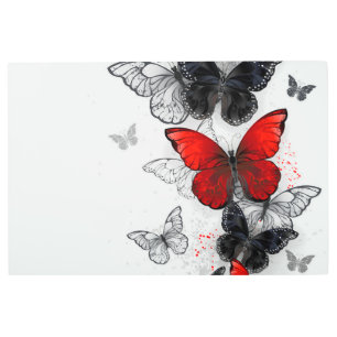 Flying Black and Red Morpho Butterflies Metal Print