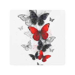 Flying Black and Red Morpho Butterflies Metal Print