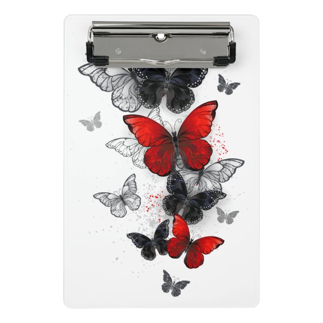 Flying Black and Red Morpho Butterflies Mini Clipboard (Front)