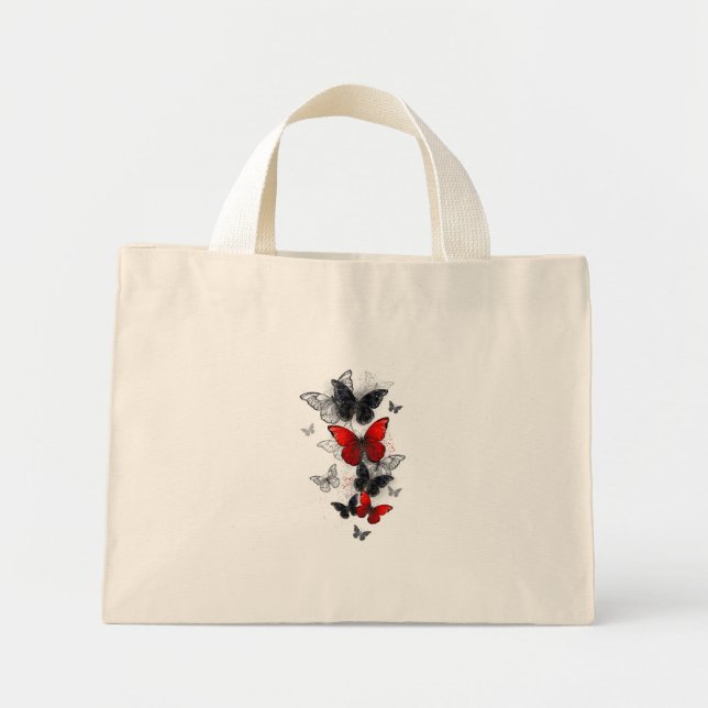 Flying Black and Red Morpho Butterflies Mini Tote Bag (Front)