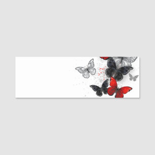 Flying Black and Red Morpho Butterflies Name Tag