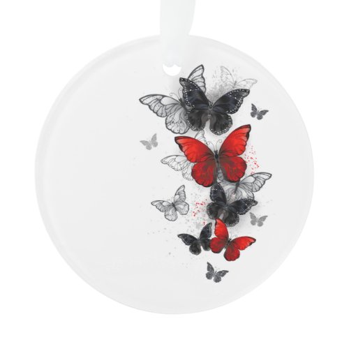 Flying Black and Red Morpho Butterflies Ornament