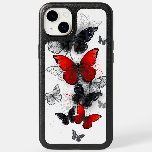 Flying Black and Red Morpho Butterflies Otterbox iPhone Case (Back)