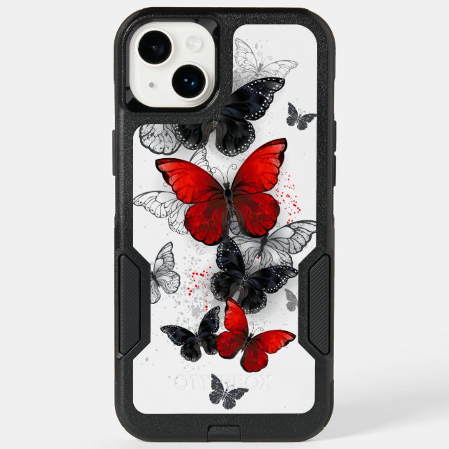 Flying Black and Red Morpho Butterflies Otterbox iPhone Case (Back)