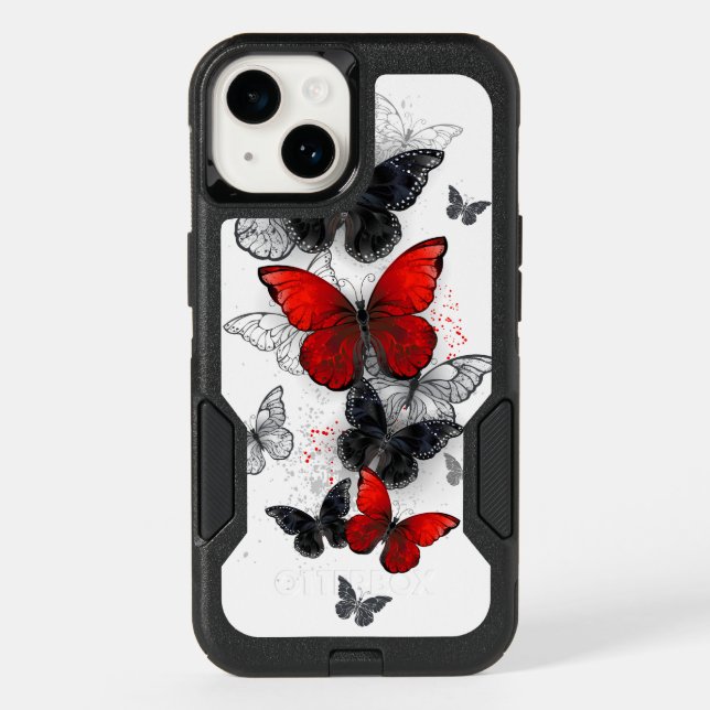 Flying Black and Red Morpho Butterflies Otterbox iPhone Case (Back)