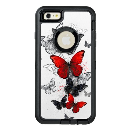 Flying Black and Red Morpho Butterflies OtterBox Defender iPhone Case