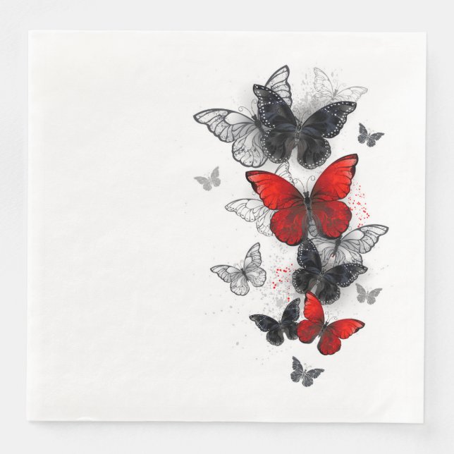Flying Black and Red Morpho Butterflies Paper Dinner Napkins (Front)
