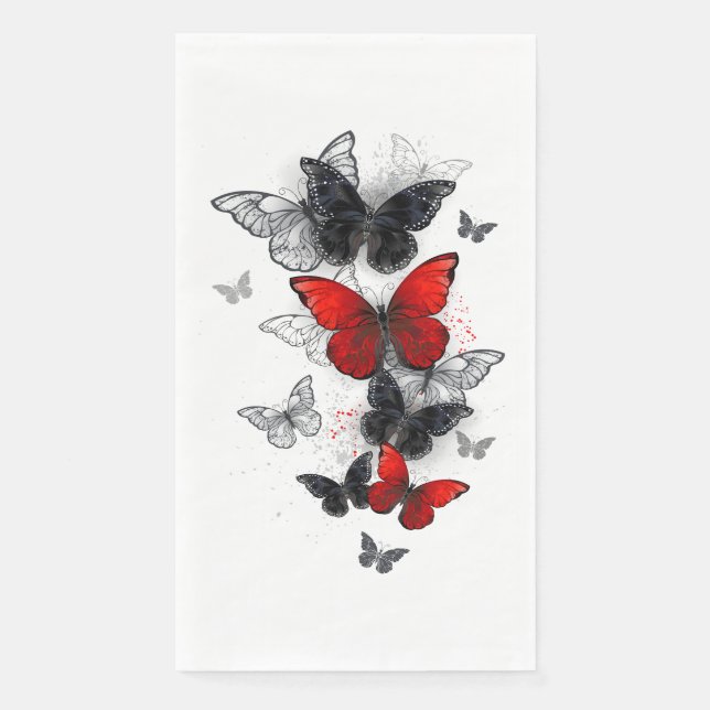 Flying Black and Red Morpho Butterflies Paper Guest Towels (Front)