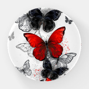 Flying Black and Red Morpho Butterflies Paperweight