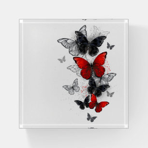Flying Black and Red Morpho Butterflies Paperweight