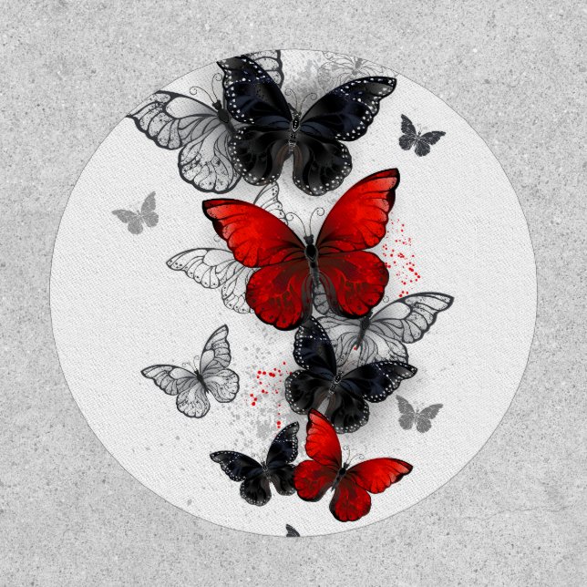Flying Black and Red Morpho Butterflies Patch (Front)