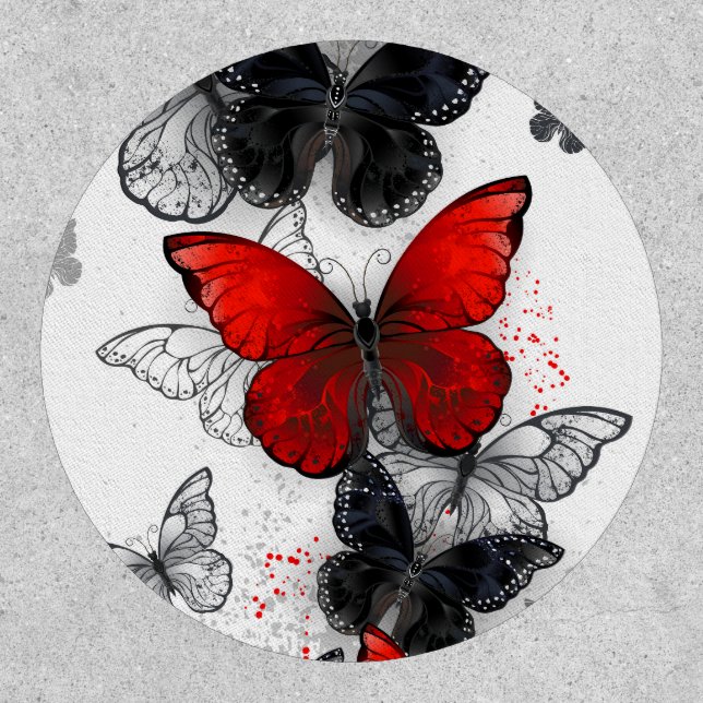 Flying Black and Red Morpho Butterflies Patch (Front)