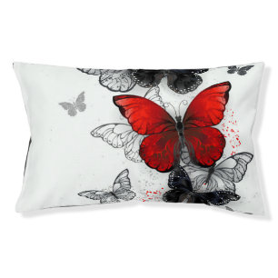 Flying Black and Red Morpho Butterflies Pet Bed