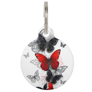 Flying Black and Red Morpho Butterflies Pet ID Tag