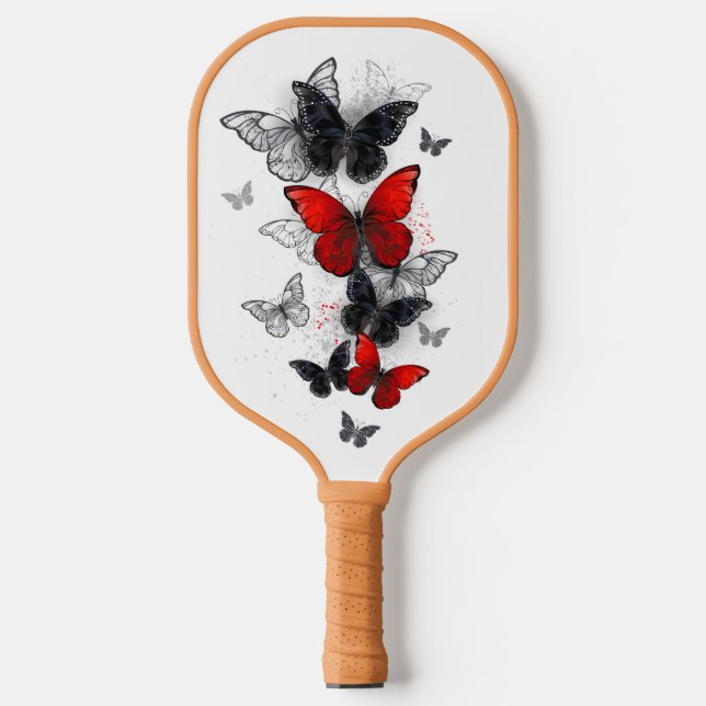 Flying Black and Red Morpho Butterflies Pickleball Paddle (Front)