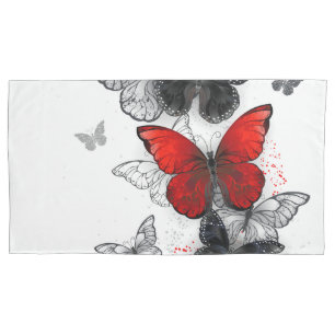 Flying Black and Red Morpho Butterflies Pillow Case