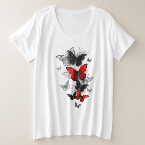 Flying Black and Red Morpho Butterflies Plus Size T_Shirt