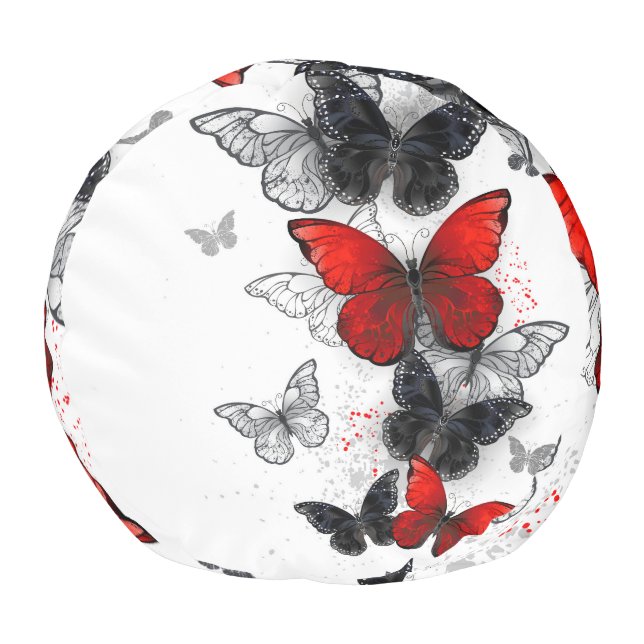 Flying Black and Red Morpho Butterflies Pouf (Bottom)