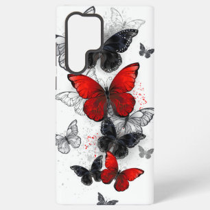 Flying Black and Red Morpho Butterflies Samsung Galaxy S22 Ultra Case