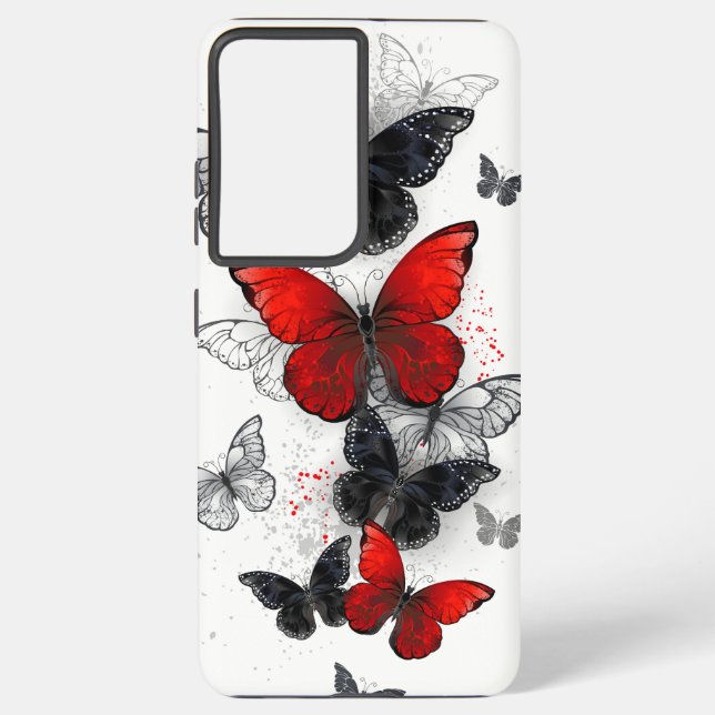 Flying Black and Red Morpho Butterflies Samsung Galaxy Case (Back)