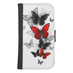 Flying Black and Red Morpho Butterflies Galaxy S4 Wallet Case