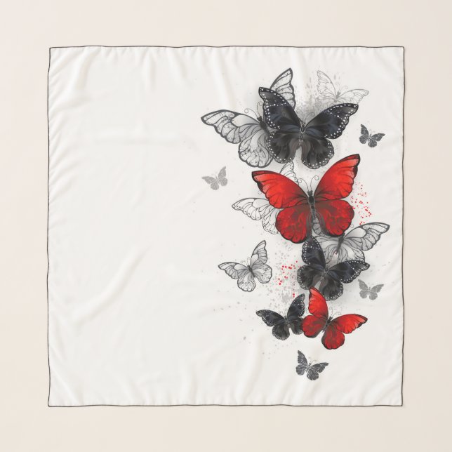 Flying Black and Red Morpho Butterflies Scarf (Front)