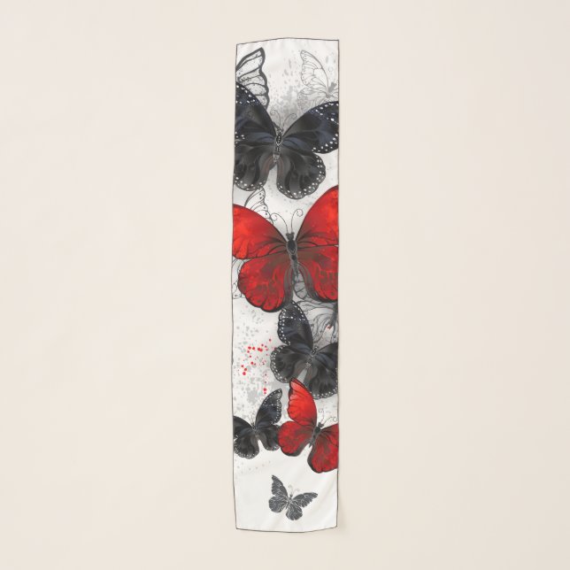 Flying Black and Red Morpho Butterflies Scarf (Front)