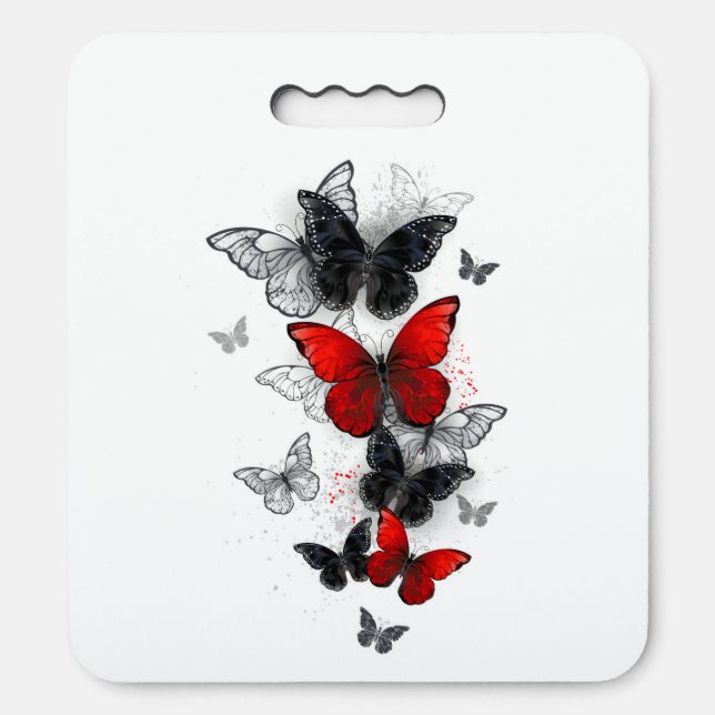 Flying Black and Red Morpho Butterflies Seat Cushion (Front Vertical)