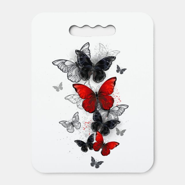 Flying Black and Red Morpho Butterflies Seat Cushion (Front Vertical)