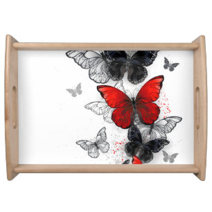 Flying Black and Red Morpho Butterflies Serving Tray
