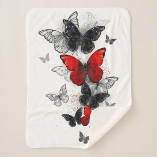 Flying Black and Red Morpho Butterflies Sherpa Blanket