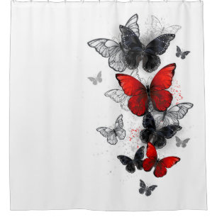 Flying Black and Red Morpho Butterflies Shower Curtain