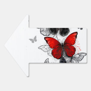 Flying Black and Red Morpho Butterflies Sign