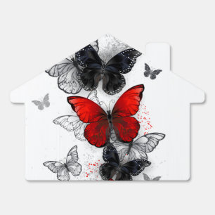 Flying Black and Red Morpho Butterflies Sign
